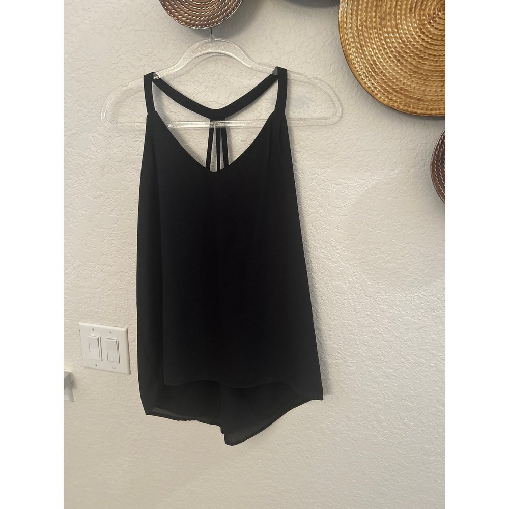 Paper Crane Anthropologie Black Racer Back Blouse Women Size‎ L Sleeveless